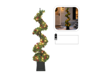 LED-es spirál műfenyő beépített LED-el és piros bogyókkal - 120 cm