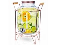 Limonádés üveg, italadagoló csappal,rose gold színű fém állvánnyal 5l-es