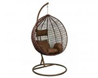 Barna rattan hatású függőfotel barna ülőpárnával