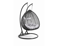 2 személyes technorattan függőfotel fekete színben, szürke ülőpárnával