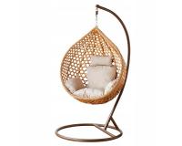 Kerti technorattan függőfotel ülőpárnákkal, barna-bézs színkombinációban