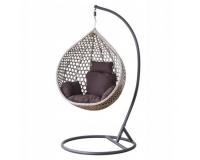 Kerti technorattan függőfotel ülőpárnákkal, szürke színkombinációban