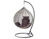 Kerti technorattan függőfotel L-es  méretben, ülőpárnákkal -szürke színkombinációban