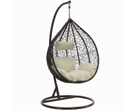 Barna, polyrattan függőfotel bézs párnával