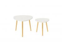 KÉTRÉSZES DOHÁNYZÓASZTAL-GARNITÚRA – FEHÉR / TERMÉSZETES FA