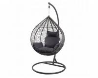 Rattan függőfotel sötétszürke színben, sötétszürke ülőpárnával S-es méretben