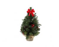 Dekorációs LED-es mini karácsonyfa piros díszítéssel - 50 cm