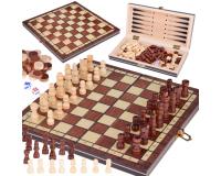 3 az 1-ben fa társasjáték - sakk, dáma, backgammon
