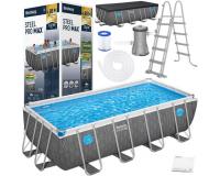Bestway Splashview fémvázas medence szürke rattan színben - 488 x 244 cm