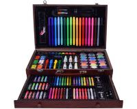 Nagy kreatív készlet festéshez, rajzoláshoz kiegészítőkkel elegáns fa bőröndben