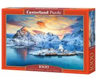 1000 darabos kirakó Napfelkelte Sakrisoy szigetén, Lofoten, Norvégia