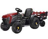 Gyerek elektromos traktor pótkocsival - piros színű