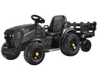 Gyerek elektromos traktor pótkocsival - fekete színű