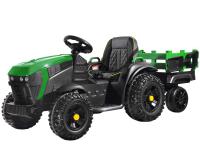 Gyerek elektromos traktor pótkocsival - zöld színű