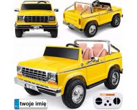 Akkumulátoroskétszemélyes klasszikus Ford Bronco pickup teherautó - sárga