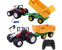 Távirányítós traktor gumikerékkel és pótkocsival