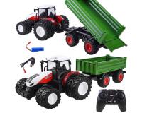Távirányítós piror traktor zöld pótkocsival fényefektusokkal
