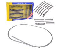 Fém sín pálya HO indítóvonathoz 3 méter ( kanyarok, mellékvágányok, váltó)