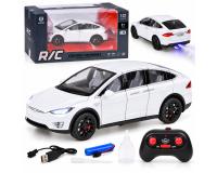 Tesla Model X RC távirányítású autó LED-es lámpákkal és füsthatással - fehér