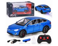Tesla Model X RC távirányítású autó LED-es lámpákkal és füsthatással - kék