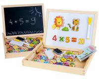 Fából készült oktatótábla, krétás és mágneses táblával