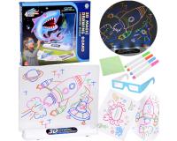 3D rajztábla LED világítással + markerekkel és szemüveggel - kék