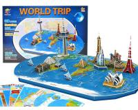 3D-s Világtérkép puzzle híres épületekkel