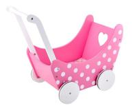 Játék babakocsi fából rózsaszín színben