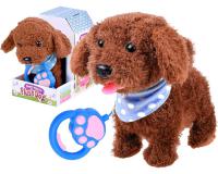 Interaktív plüss kutya pórázzal barna színben