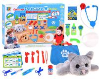 23 darabból álló állatorvos készlet plüss cicával