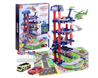 Nagy parkoló autópályával, helikopter leszállópályával és elektromos lifttel