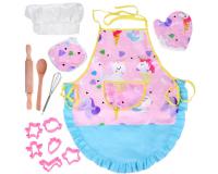 Gyermek unikornisos konyhai készlet (kötény,sütőkesztű, fejfedő, fakanál, nyújtófa, fakanál, habverő, sütőformák)
