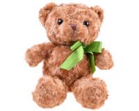 Bájos plüss maci -barna színű zöld szalaggal