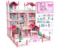 Rózsaszín 10 szobás barbie villa bútorokkal - 61 cm x 52,5 cm x 51,5 cm
