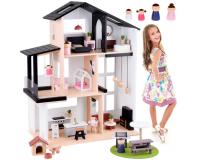 Modern fa babaház LOFT stílusban bababútorokkal