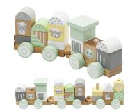 Fa vonat kocsikkal és blokkokkal - 23 darabos