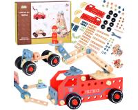 Montessori fa csavarozható építőkészlet - Tűzoltó autó - 129 darabos