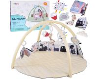 Oktató bébi játszószőnyeg ívvel + játékokkal, rágókával, kontrasztos könyvvel