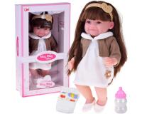 Bájos Tosia baba puha gumiból, hosszú haj, ruha - 30 cm