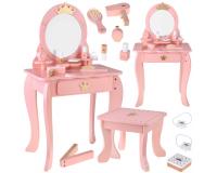 Lányka fésülködőasztal fiókkal és székkel – Rózsaszín