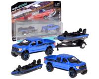 Engedéllyel rendelkező fém autó 1:64 – Ford F-150 SVT Raptor 2021 csónak utánfutóval