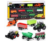 Mezőgazdasági járművekből álló készlet - traktor, kombájn, pótkocsik - 12 darabos