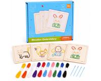 Montessori Fa fűzős állatok – 4 darabos készlet színes hímzőfonallal
