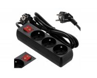Elosztó kapcsolóval - 3 aljzat 1,5 méter - fekete