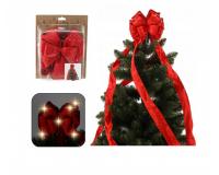 Piros szatén LED-es masni karácsonyfa dísz 1,8 méter