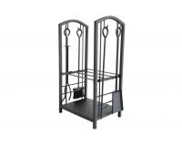 FÉM TŰZIFA TARTÓ - 4 RÉSZES KANDALLÓGARNITÚRÁVAL - 40 X 30 X 74 CM