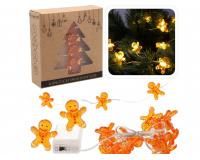 Karácsonyi  mézeskalácsos dekorációs LED fényfüzér meleg fehér 220 cm