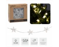 Karácsonyi fehér csillagos dekorációs LED fényfüzér meleg fehér 120 cm