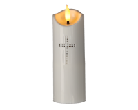 Fehér kereszt mintás LED gyertya dallammal - 5,2 x 15 cm
