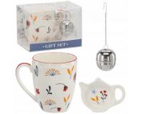 Porcelán bögre virágmotívummal, teagolyóval - 350ml